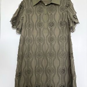 English Factory Olive Lace-Trim Polo Midi Dress